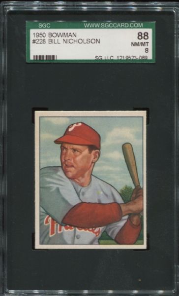 1950 Bowman #228 Bill Nicholson SGC 88