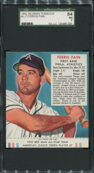 1952 Redman Tobacco AL-7 Ferris Fain SGC 84