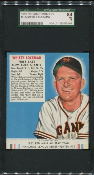 1952 Redman Tobacco NL-13 Whitey Lockman SGC 84