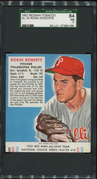 1952 Redman Tobacco NL-18 Robin Roberts SGC 84