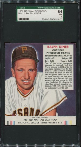 1952 Redman Tobacco NL-12 Ralph Kiner SGC 84