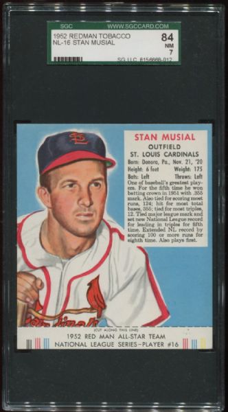 1952 Redman Tobacco Nl-16 Stan Musial SGC 84