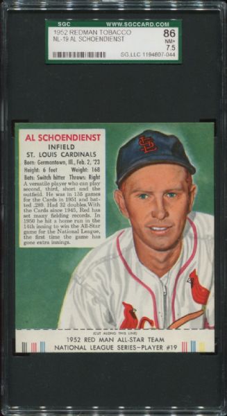 1952 Redman Tobacco NL-19 Red Schoendienst SGC 86