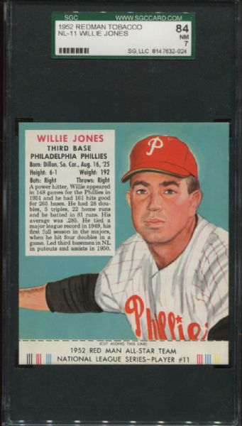 1952 Redman Tobacco NL-11 Willie Jones SGC 84