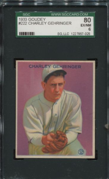 1933 Goudey #222 Charlie Gehringer SGC 80