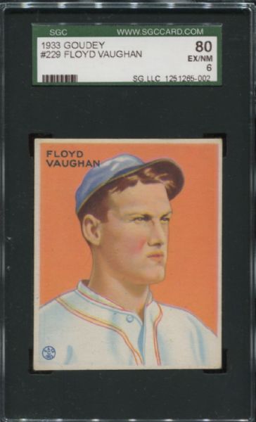 1933 Goudey #229 Floyd Vaughan SGC 80