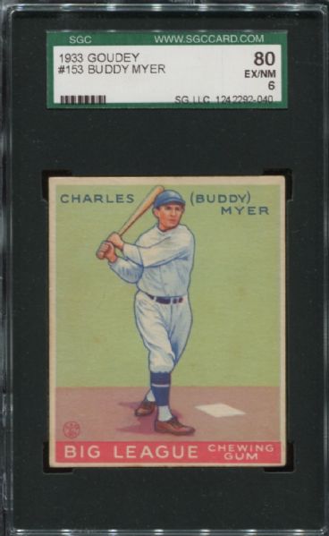 1933 Goudey #153 Buddy Myer SGC 80