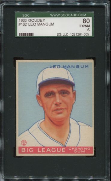 1933 Goudey #162 Leo Mangum SGC 80