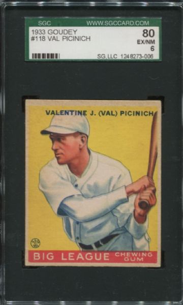 1933 Goudey #118 Val Picinich SGC 80