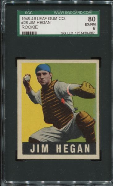 1948-49 Leaf Gum #28 Jim Hegan Rookie SGC 80