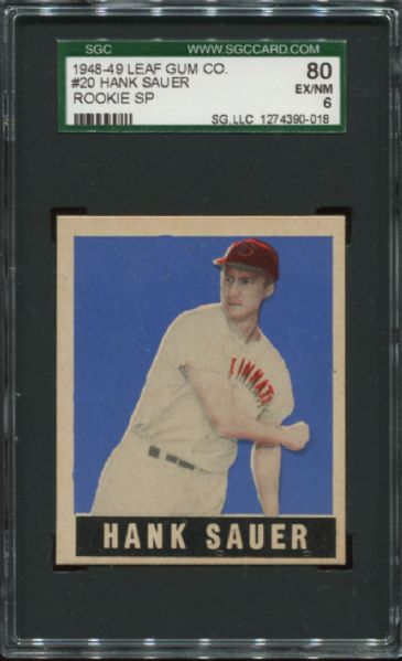 1948-49 Leaf Gum #20 Hank Sauer Rookie Short Print SGC 80