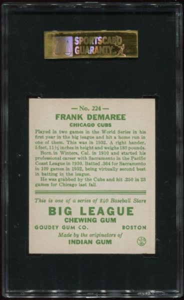 1933 Goudey #224 Frank Demaree SGC 80