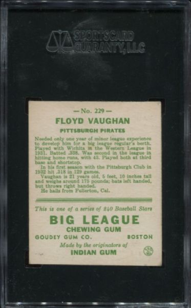 1933 Goudey #229 Floyd Vaughan SGC 80