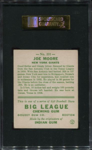 1933 Goudey #231 Joe Moore SGC 60