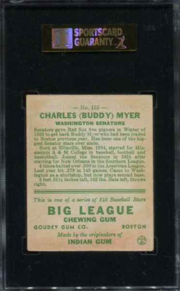 1933 Goudey #153 Buddy Myer SGC 80