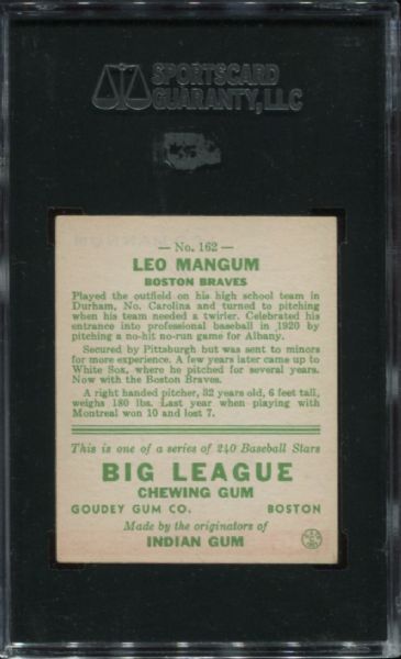 1933 Goudey #162 Leo Mangum SGC 80