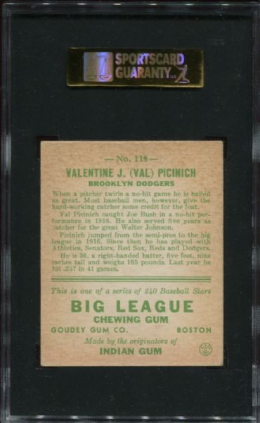 1933 Goudey #118 Val Picinich SGC 80