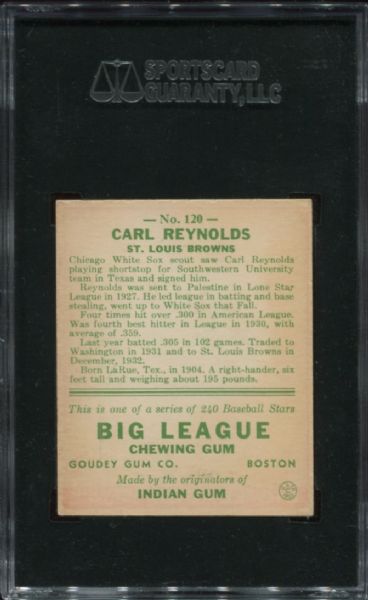 1933 Goudey #120 Carl Reynolds SGC 80