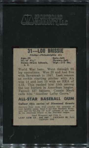 1948-49 Leaf Gum #31 Lou Brissie SGC 60