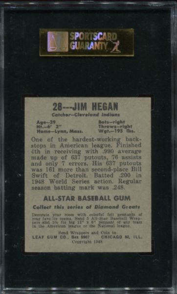 1948-49 Leaf Gum #28 Jim Hegan Rookie SGC 80