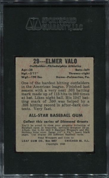 1948-49 Leaf Gum #29 Elmer Valo Rookie SGC 60