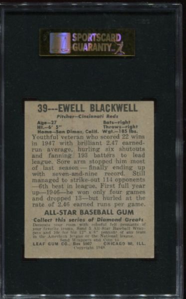 1948-49 Leaf Gum #39 Ewell Blackwell SGC 84