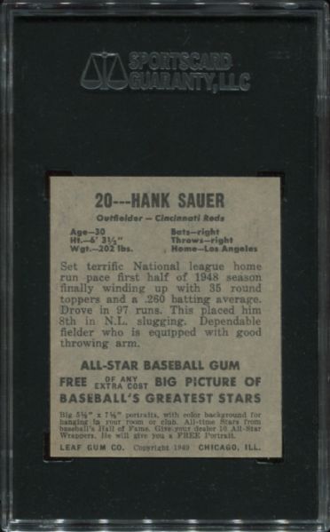 1948-49 Leaf Gum #20 Hank Sauer Rookie Short Print SGC 80