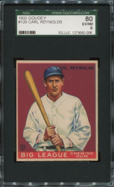 1933 Goudey #120 Carl Reynolds SGC 80