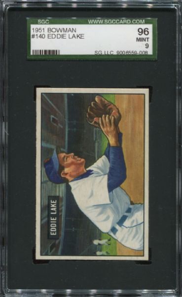 1951 Bowman #140 Eddie Lake SGC 96