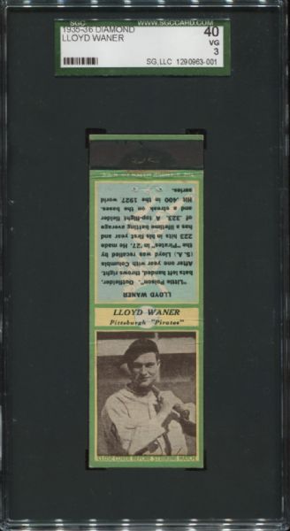 1935-36 Diamond Matchbooks Lloyd Waner SGC 40