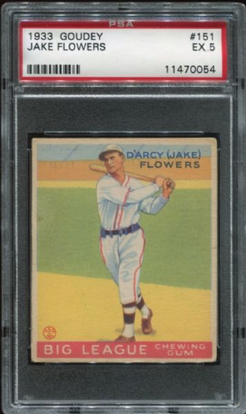 1933 Goudey #151 Jake Flowers PSA 5