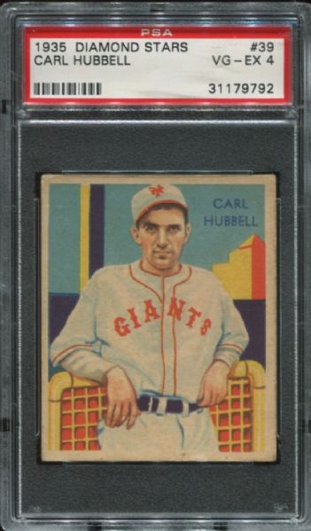 1934-36 Diamond Stars #39 Carl Hubbell PSA 4