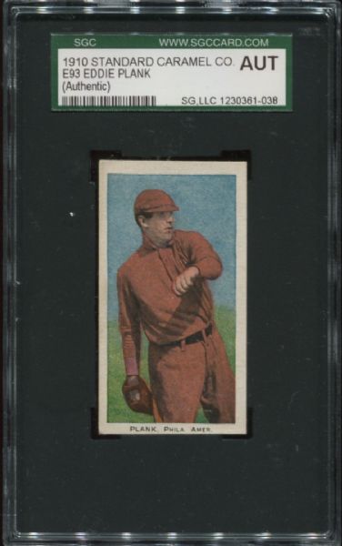 1910 E93 Standard Caramel Eddie Plank SGC Authentic