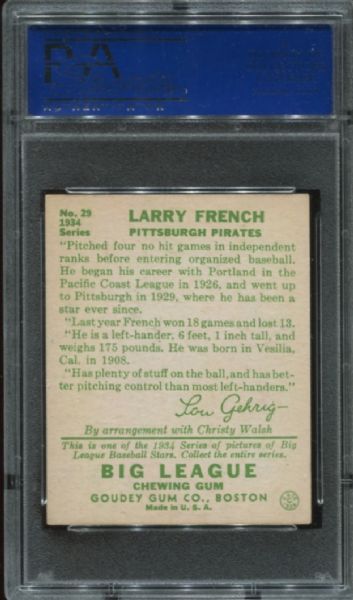 1934 Goudey #29 Larry French PSA 5