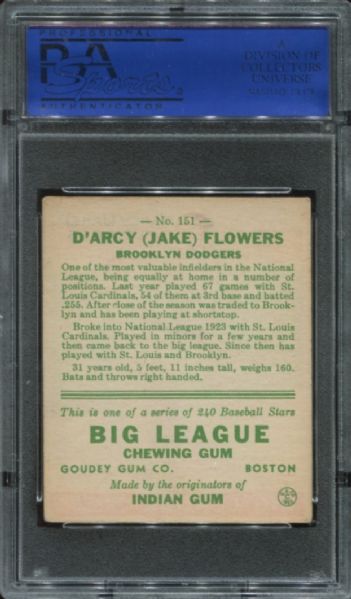 1933 Goudey #151 Jake Flowers PSA 5