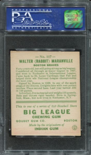 1933 Goudey #117 Rabbit Maranville PSA 5