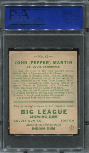 1933 Goudey #62 Pepper Martin PSA 5