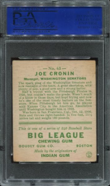 1933 Goudey #63 Joe Cronin PSA 5