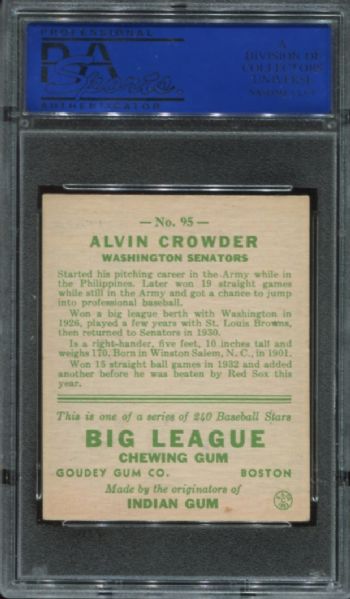 1933 Goudey #95 Alvin Crowder PSA 5