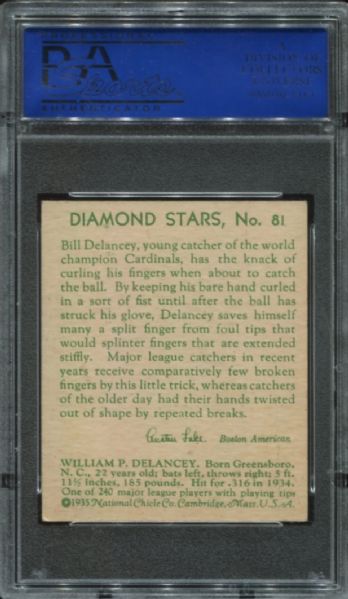 1934-36 Diamond Stars #81 Bill DeLancey PSA 6