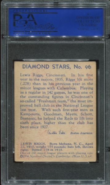 1934-36 Diamond Stars #96 Lew Riggs PSA 4