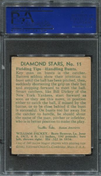 1934-36 Diamond Stars #11 Bill Dickey PSA 4