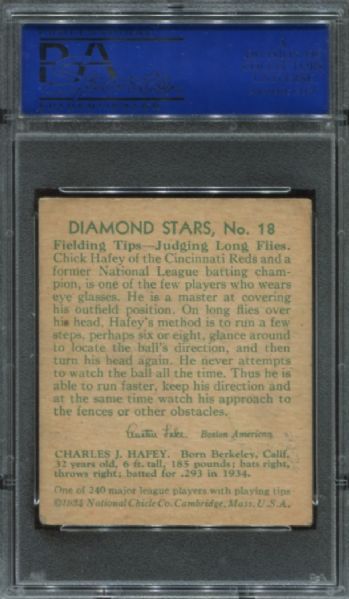 1934-36 Diamond Stars #18 Chick Hafey PSA 3