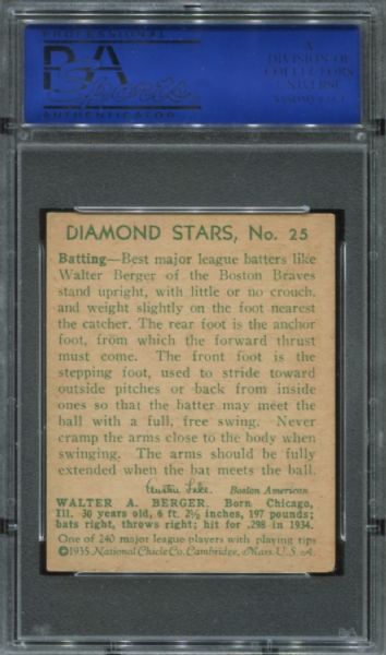 1934-36 Diamond Stars #25 Walter Berger PSA 5