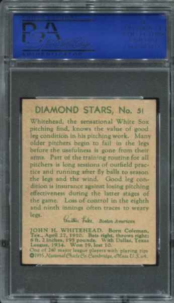 1934-36 Diamond Stars #51 John Whitehead PSA 6