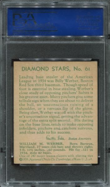 1934-36 Diamond Stars #61 Billy Werber PSA 6