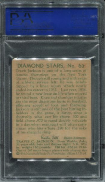 1934-36 Diamond Stars #63 Travis Stonewall Jackson PSA 4