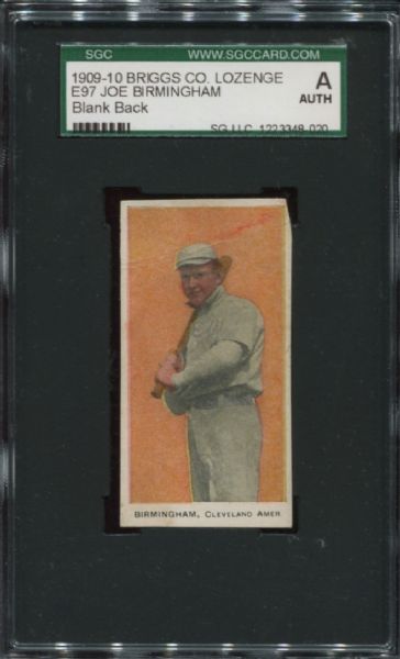 1909-10 E97 Briggs Co. Lozenge Joe Birmingham SGC Authentic - Blank Back