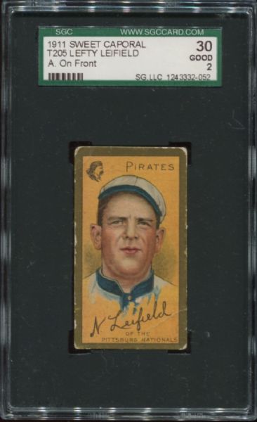 1911 T205 Sweet Caporal Lefty Leifield 'A' On Front SGC 30