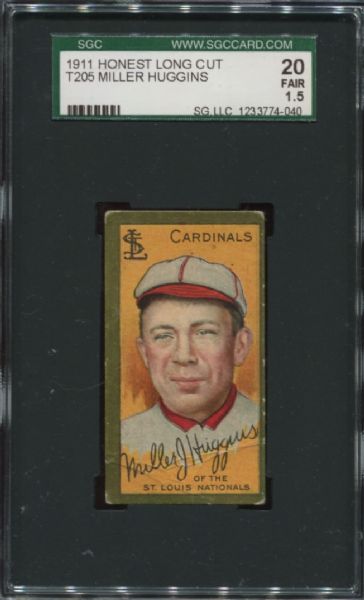 1911 T205 Honest Long Cut Miller Huggins SGC 20